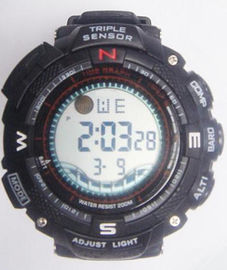 Triple Sensor Casio Style Multifunction Digital Watch Dive 30m Depth PU Band