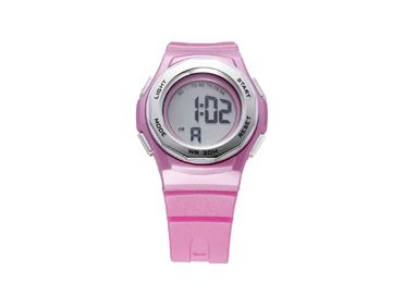 مستدير لون قرنفل pu يصمد إمرأة رياضة ساعة مع lcd إنذار هبة wristwatch
